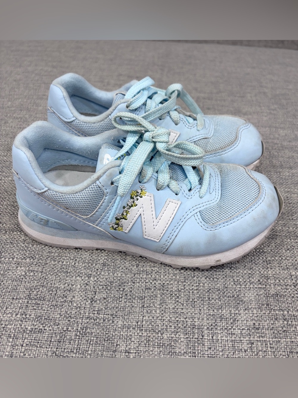 New Balance Light Blue Kids Lace-Up Sneakers with White 'N' Logo